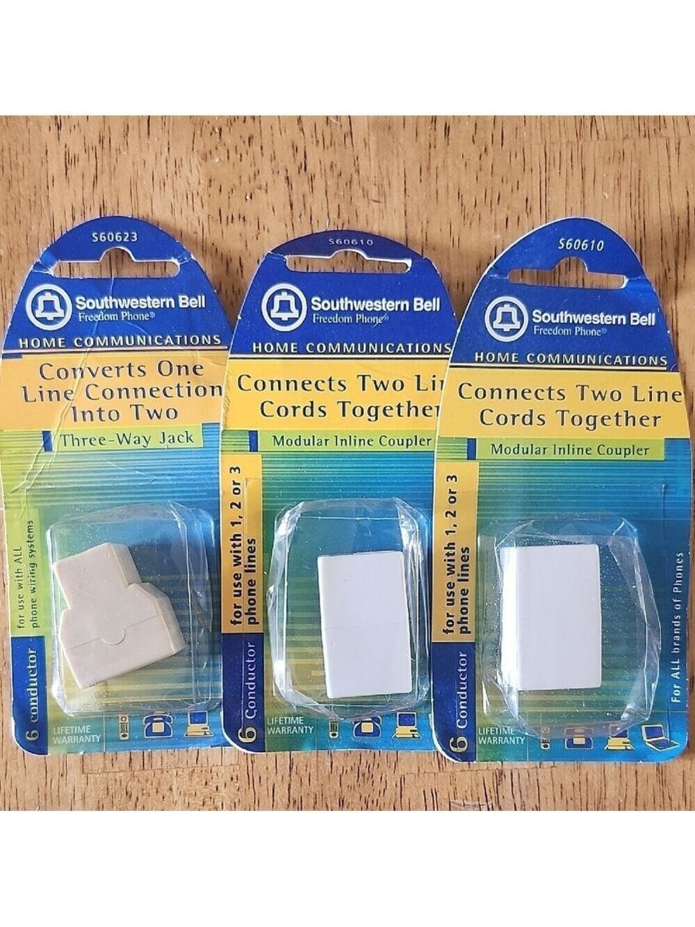 Modular Inline Coupler Three Way Jack Set of 3 Total Southwestern Bell New